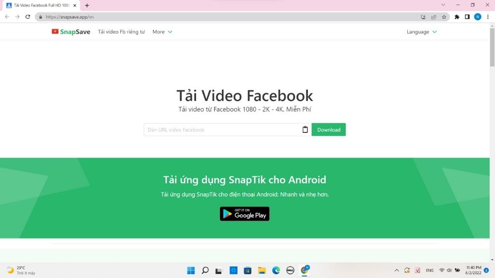 Công cụ Snapsave để tải video Facebook miễn phí