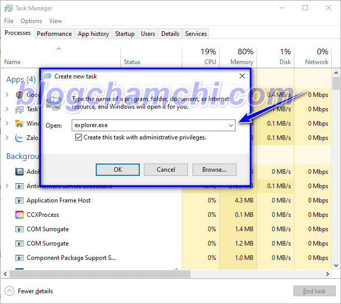 Khởi động lại Explorer.exe để sửa lỗi máy tính không hiển thị thanh công cụ taskbar
