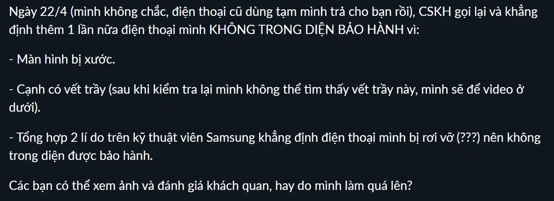 Khách hàng Việt phẫn nộ vì đi bảo hành điện thoại Samsung, bạn đã bao giờ bị từ chối bảo hành chưa?
