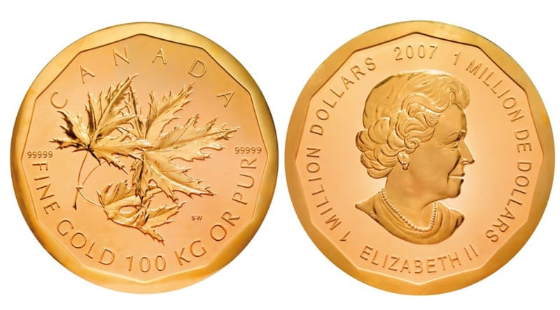 Đồng tiền đắt nhất - 1 triệu đô la Canada lá phong vàng (2007)